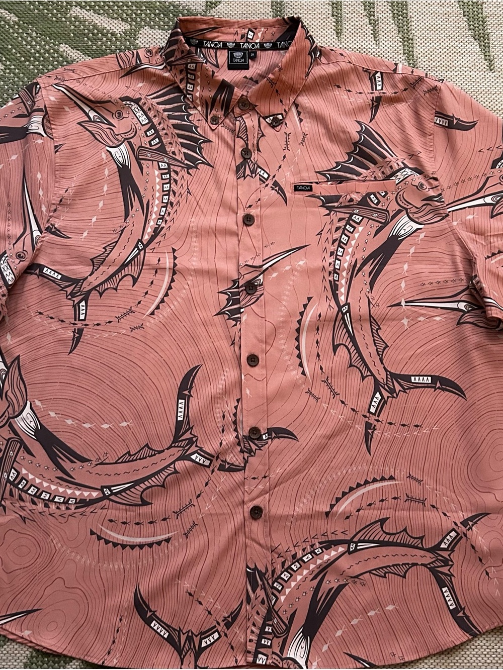 Tanoa Men's Light Mauve Button-Up Aloha Shirt with Marlin Print